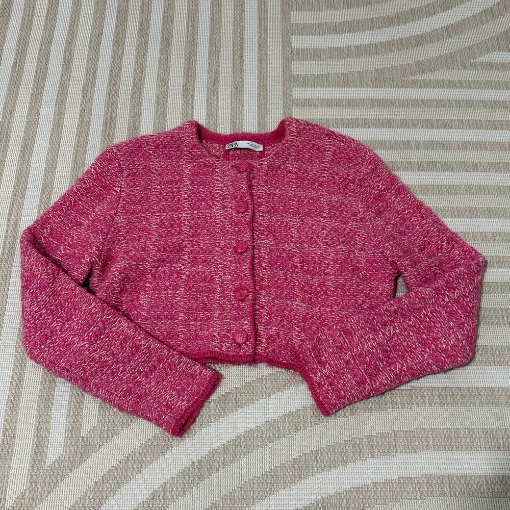 Zara Pink Cropped Blazer Womens Large Legally Blonde Style Blazer Boho Chic Glam